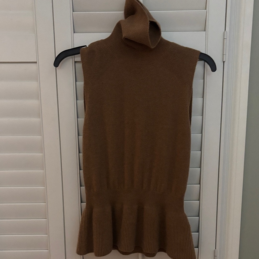 Veronica Beard Cashmere Camel Sleeveless Turtleneck Sweater